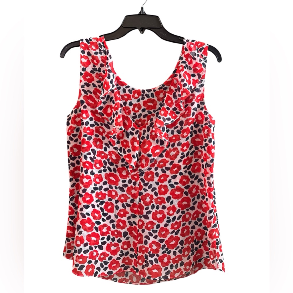 Cabi Red And Black Poppy Sleeveless Blouse